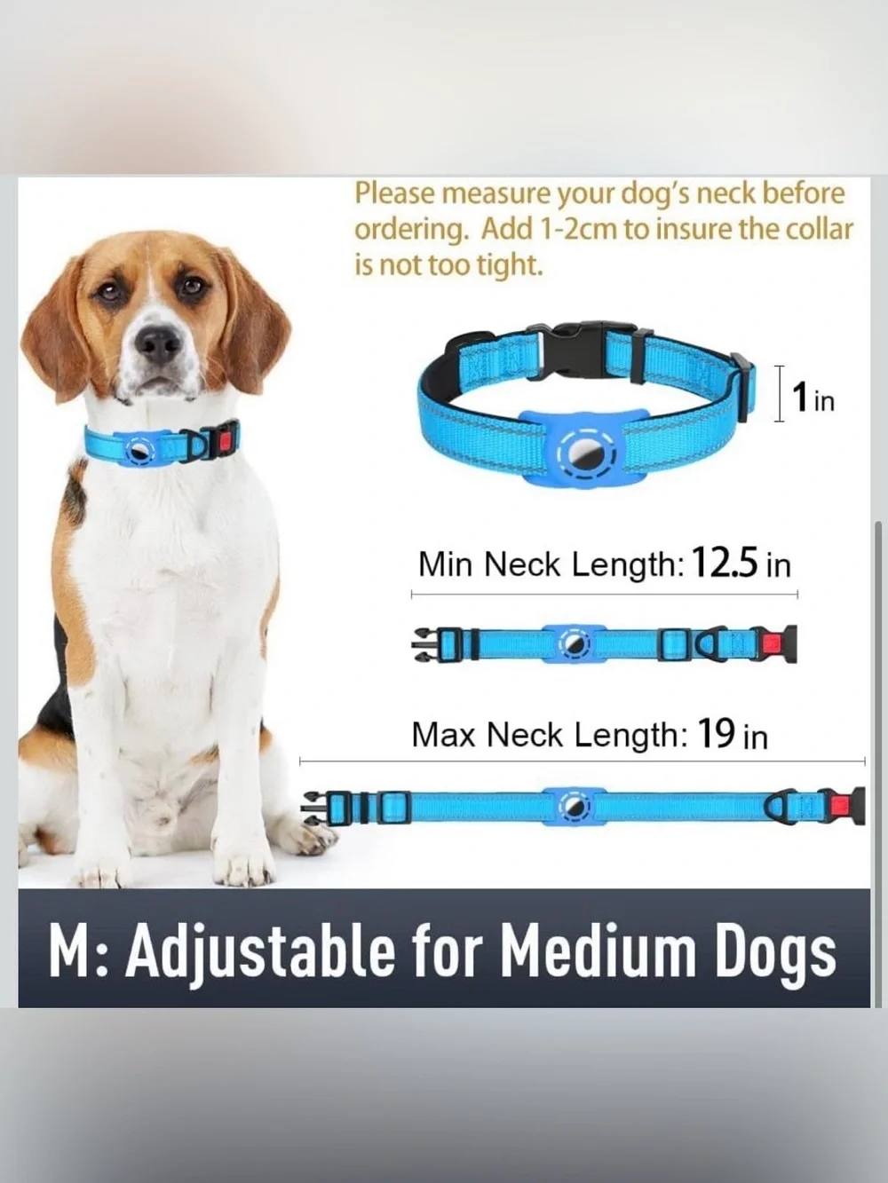 Airtag Dog Collar with AirTag Holder for Medium Dogs, Reflective, Soft Padded &